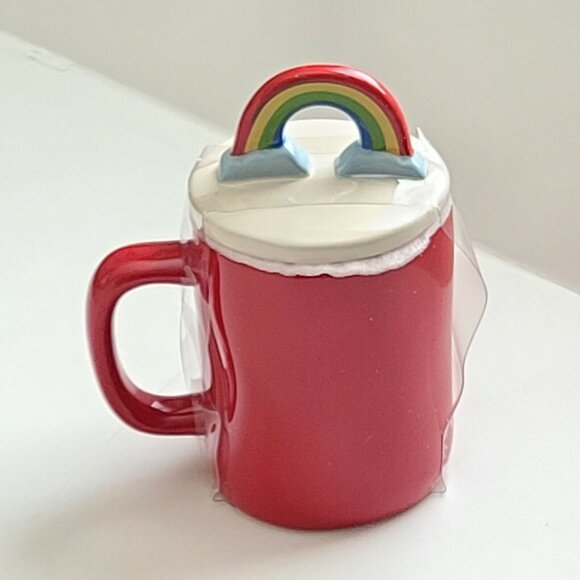 Rae Dunn Love Is Equal Red Mug With Figural Rainbow Topper Pride NEW - Picture 4 of 5